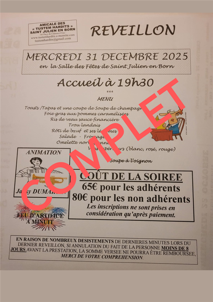 COMPLET - Réveillon de la St Sylvestre