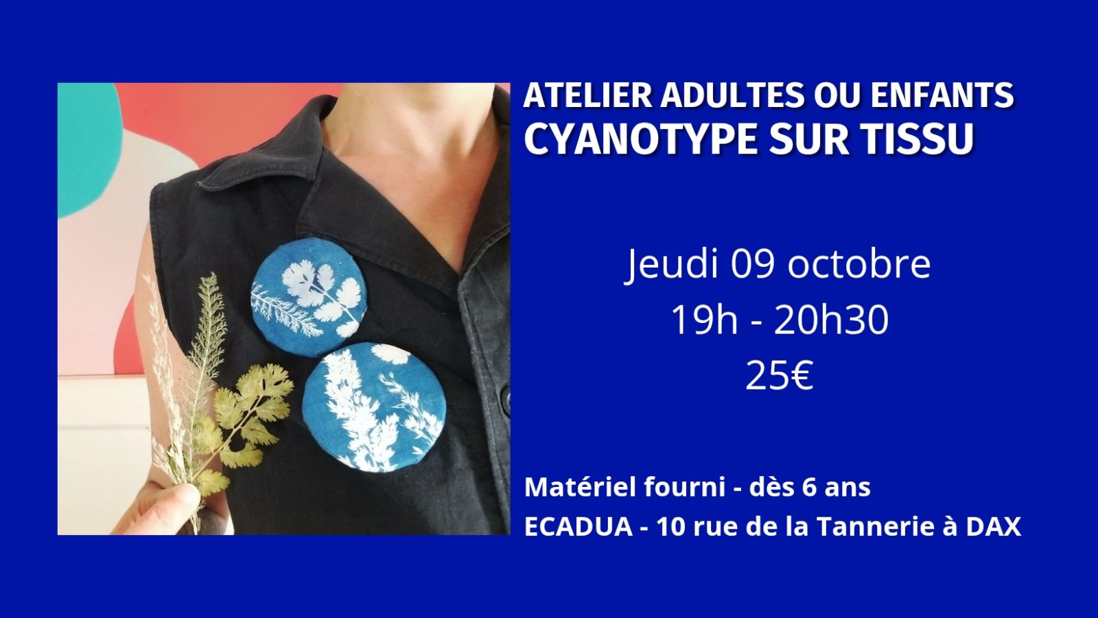 Atelier cyanotype (impression solaire) sur tis ...