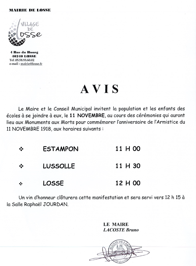 Cérémonies du 11 novembre