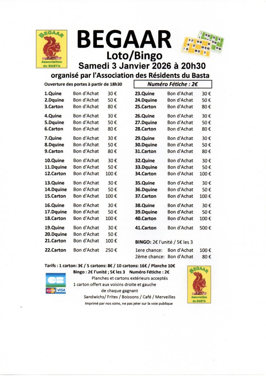Loto Annuel Assosciation des Résidents du Basta