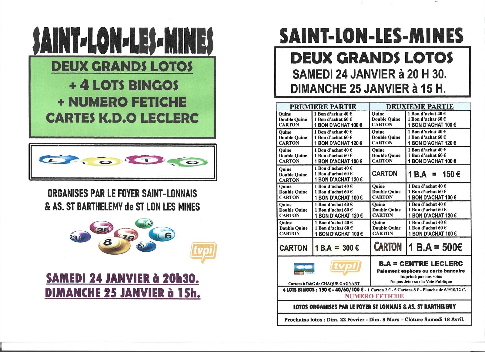 DEUX GRANDS LOTOS BINGOS AVEC FETICHE