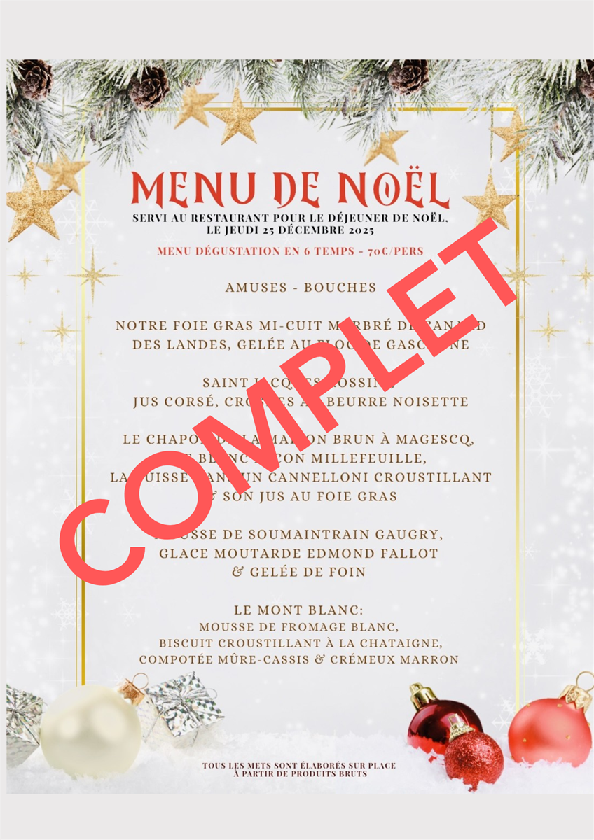 COMPLET - Menu de Noël à la Ferme de Huchet
