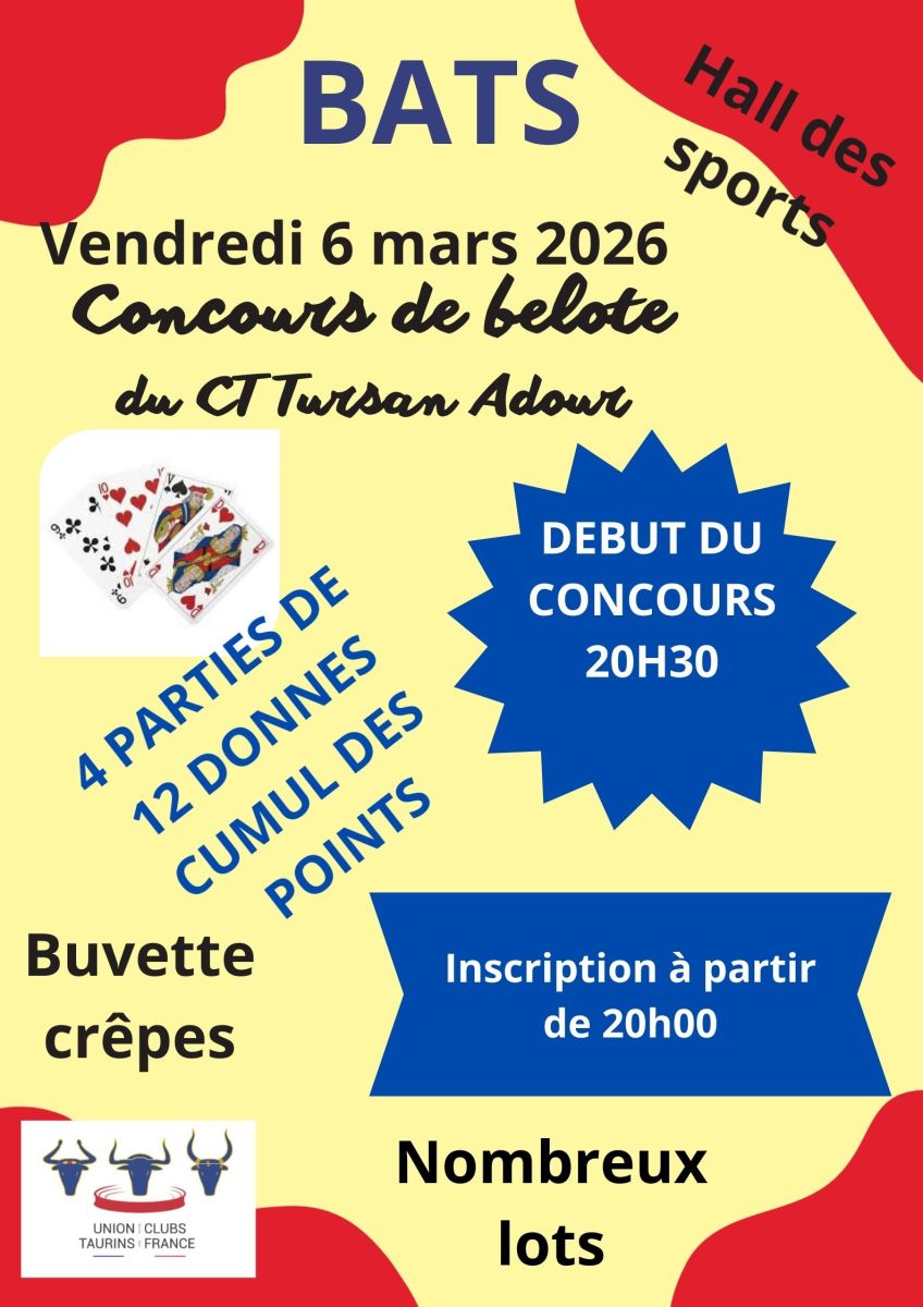 Concours de Belote en 4 parties de 12 donnes à ...