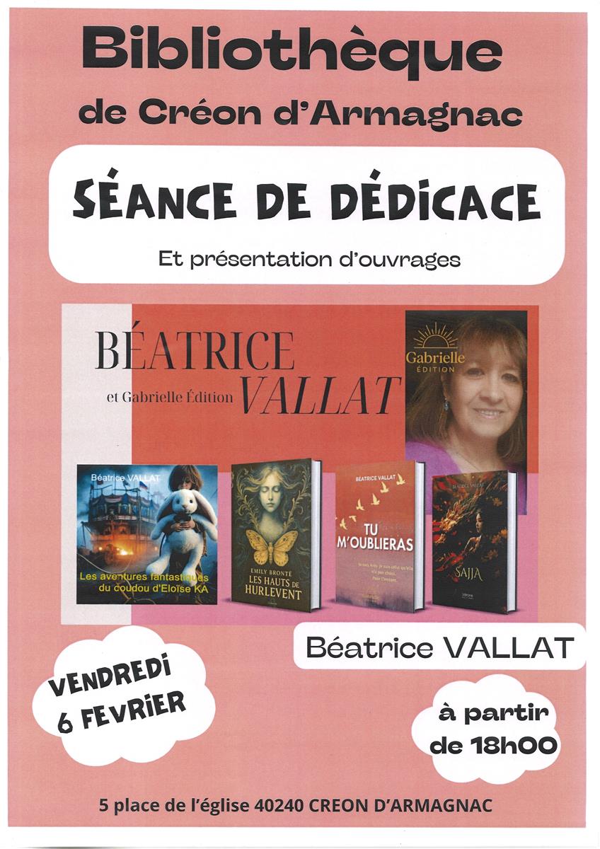 Séance de dédicaces : Béatrice VALLAT