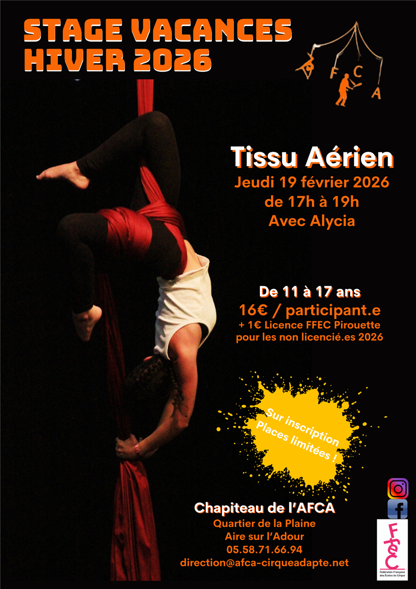 Stage de cirque vacances d'hiver : tissu aérien