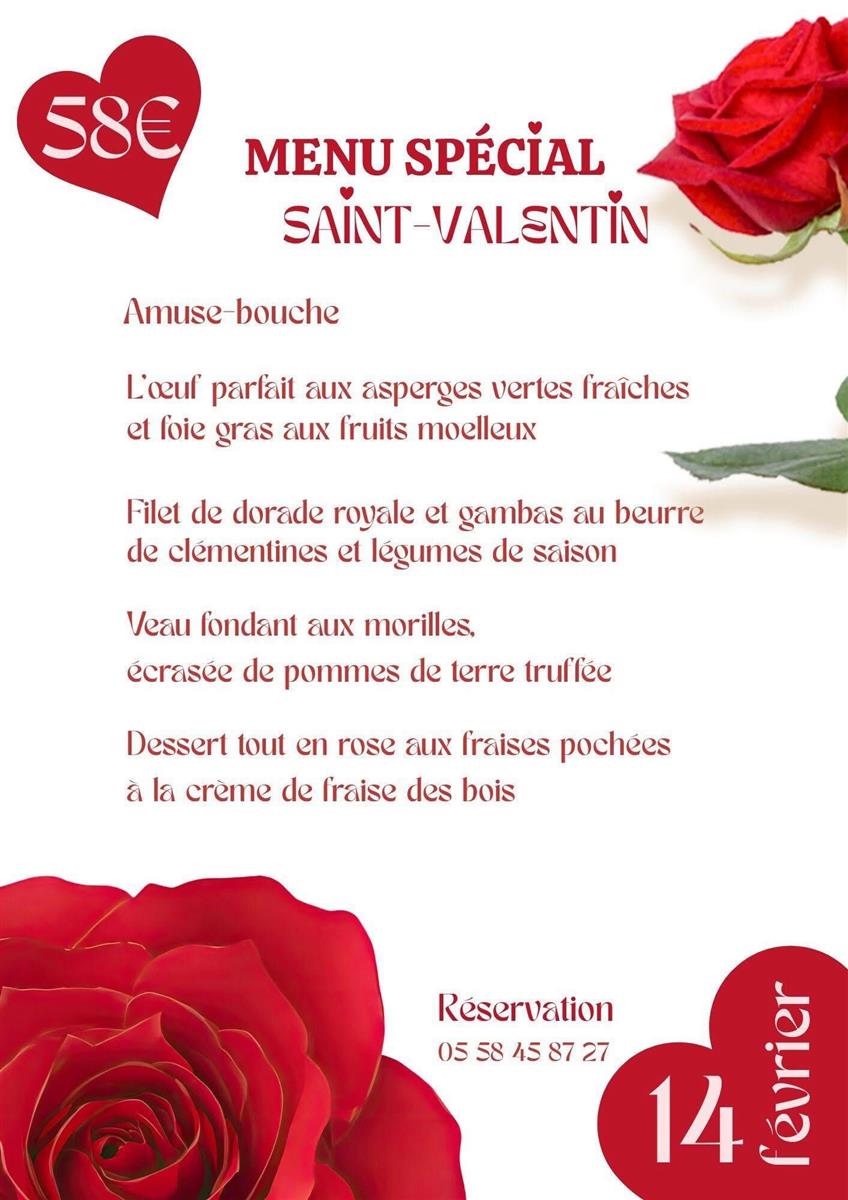 Menu Saint-Valentin aux Platanes