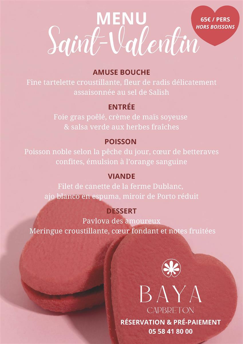 Menu Saint Valentin au Bistro'Baya