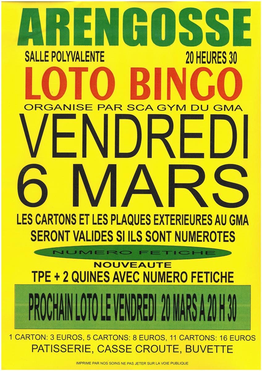 Loto Bingo du SCA GYM DU GMA