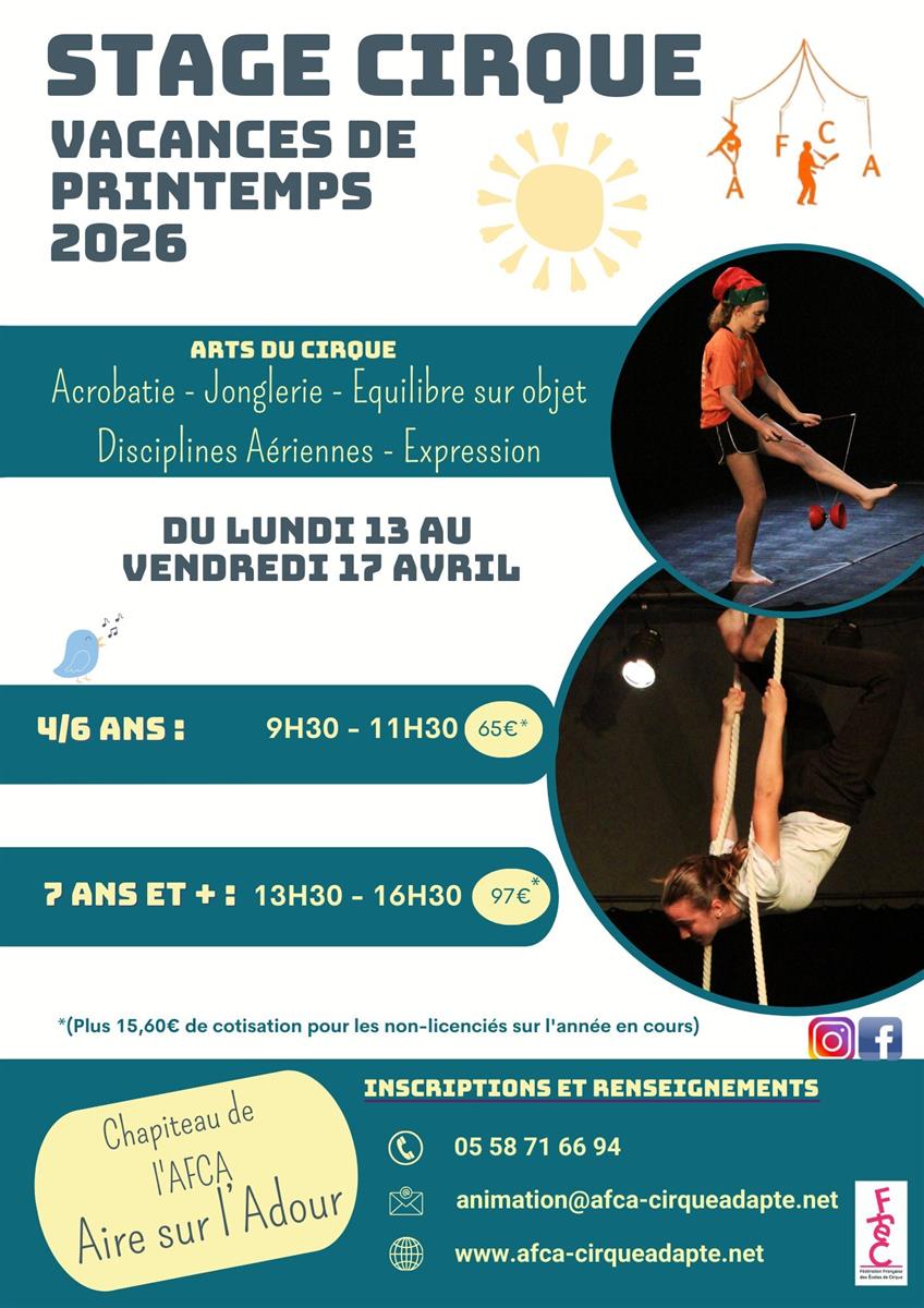 Stage de cirque vacances de printemps