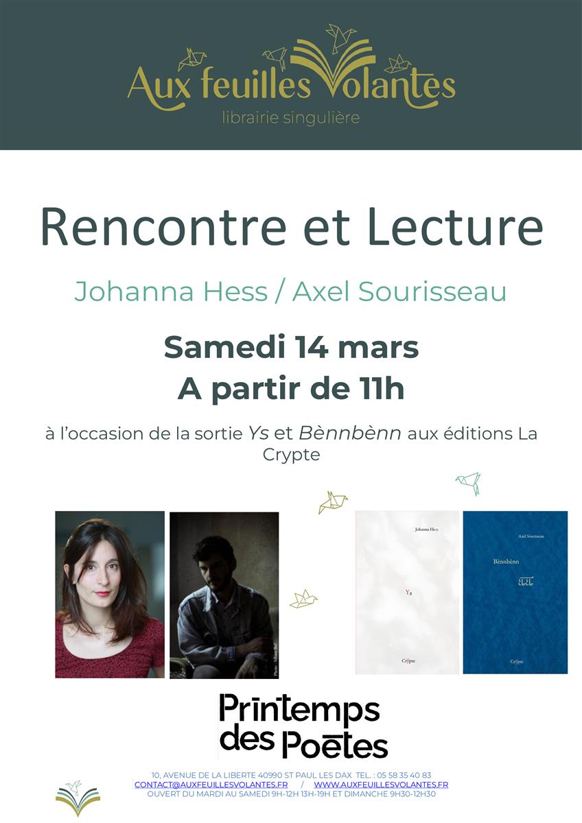 Printemps des poètes avec Johanna Hess et Axel ...