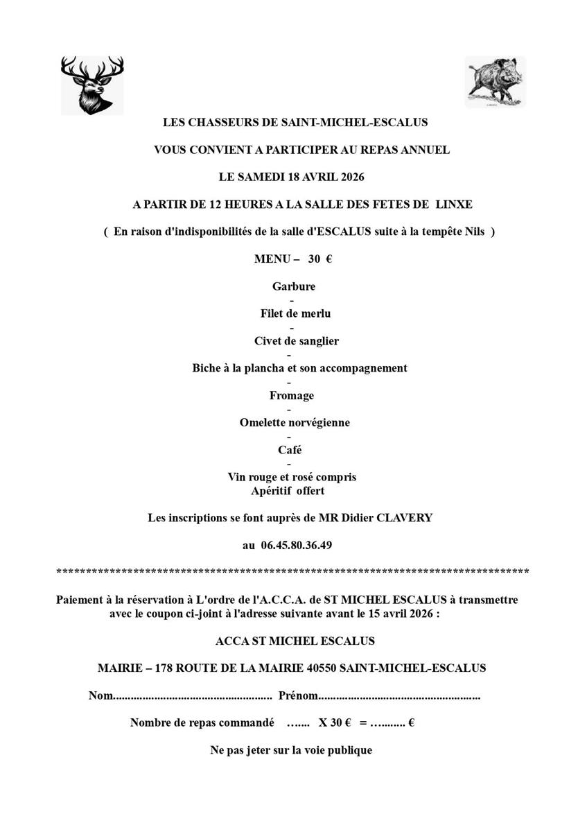 Repas des chasseurs de St Michel Escalus