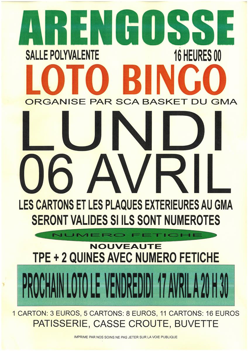 Loto Bingo du SCA Basket