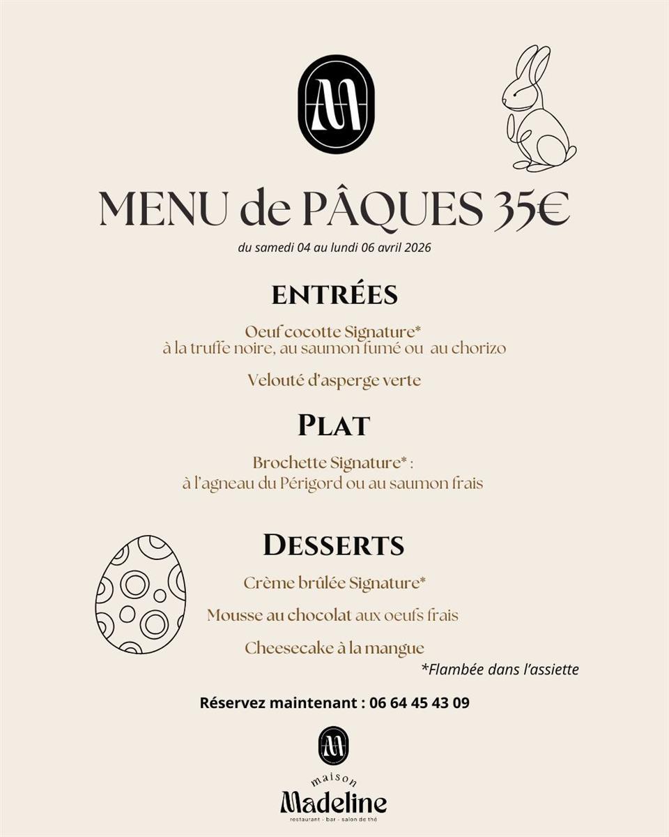 Menu de Pâques à la Maison Madeline