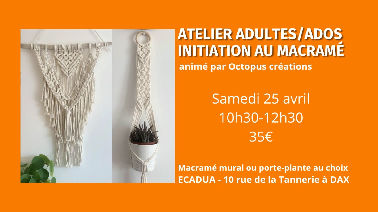 Atelier créatif Macramé (porte-plante ou déco  ...