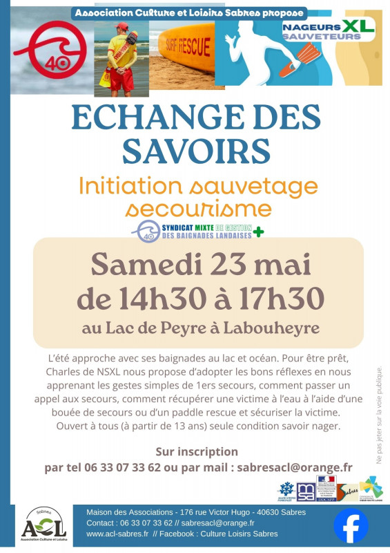Echange des savoirs : initiation Sauvetage sec ...