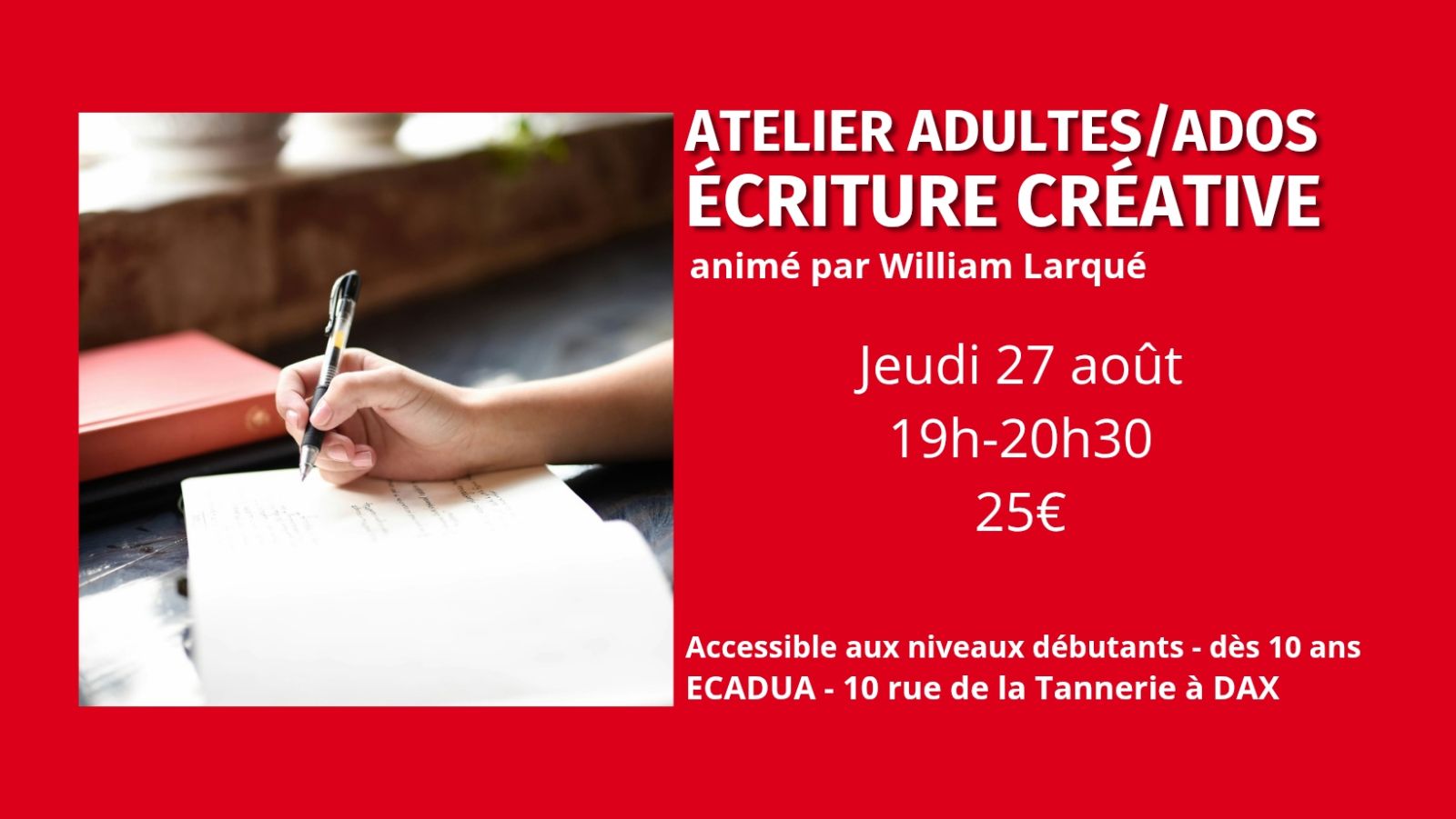 Atelier d'écriture créative / adultes et ados