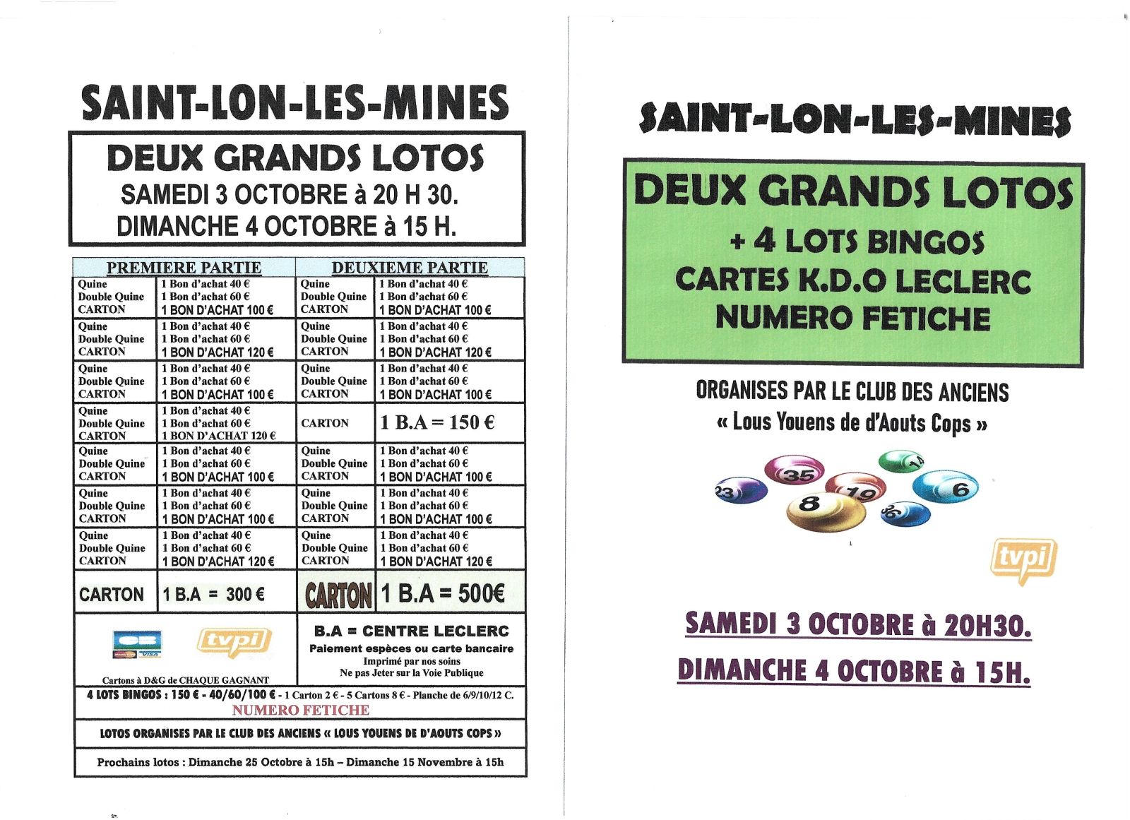 Deux grands lotos bingos avec fétiche