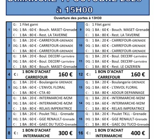 SUPER LOTO BINGO DE L'USG RUGBY avec Numéro Fétiche
