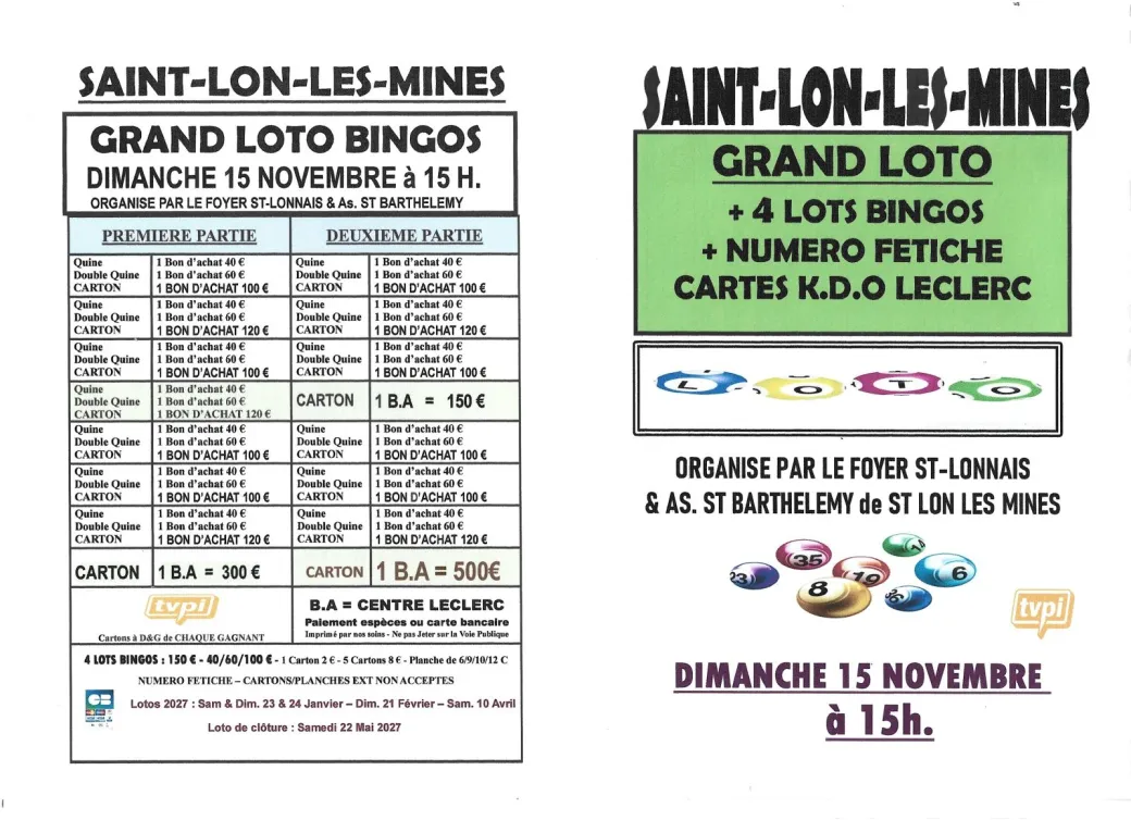 Grand loto avec bingo ...